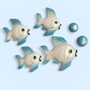Set of 4 Vintage 1960 Miller Studios Anthropomorphic Chalkware Fish with Bubbles